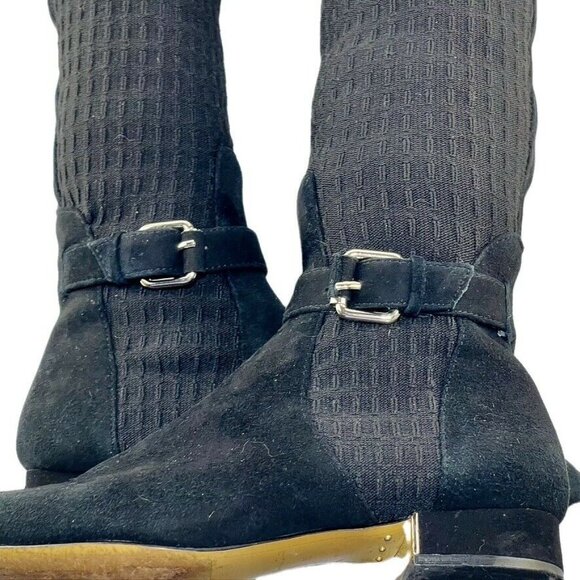 Massimo Dutti Over-The-Knee Boots Size 4 Black Suede & Ribbed Knit - Picture 7 of 11